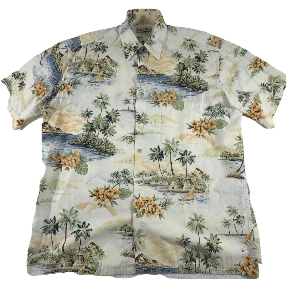 Hollis River Men's‎ Hawaiian Shirt L Beach Print 100% Cotton Resortwear